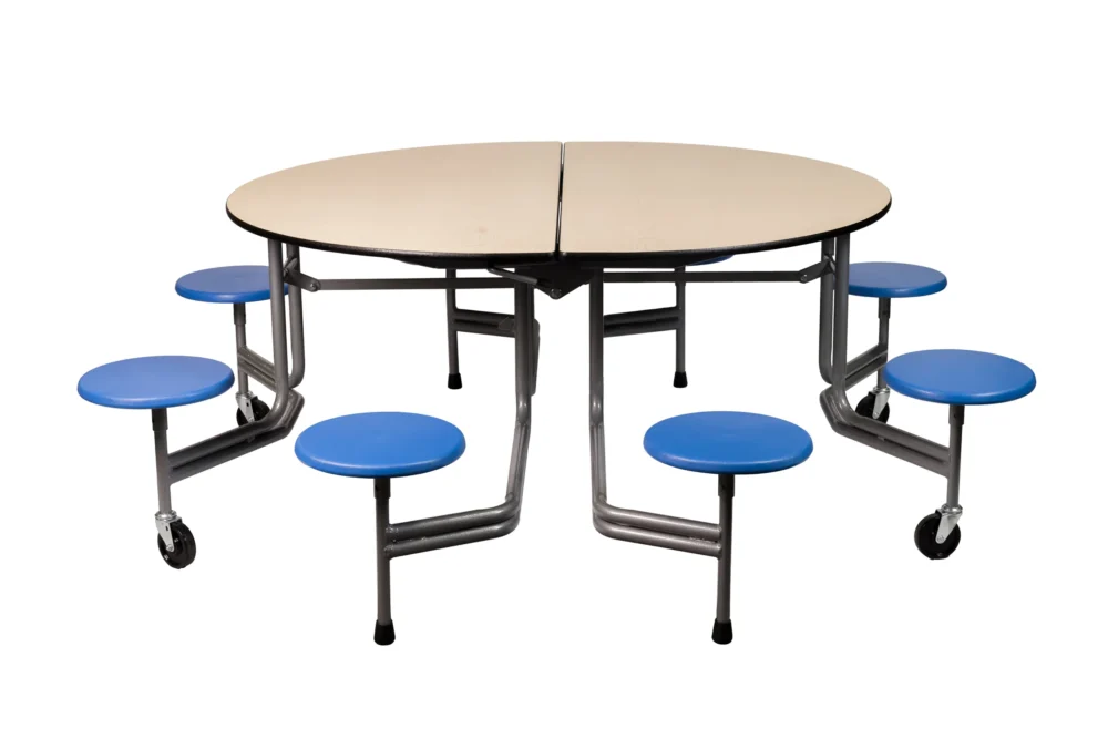 Table ovale pliante et mobile avec barre de torsion et tabourets