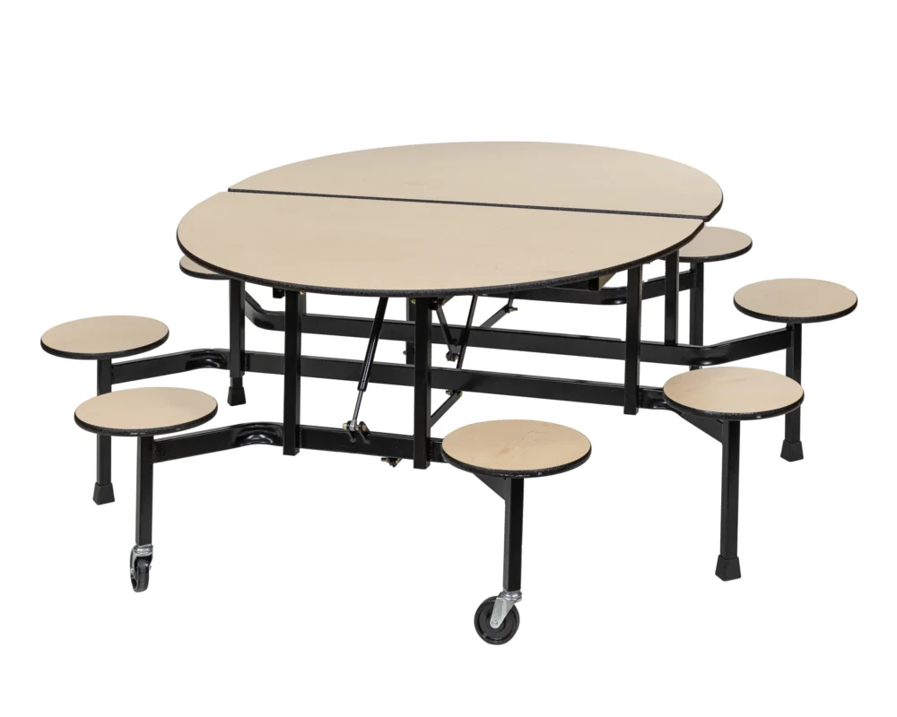 Table ovale pliante et mobile à 2 cylindres pneumatiques avec tabourets