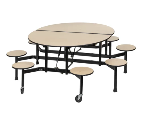 Table ovale pliante et mobile à 2 cylindres pneumatiques avec tabourets